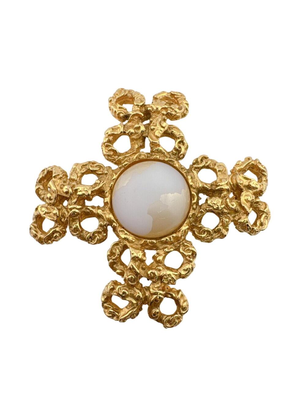 Chanel 93A Cross Motif Pearl Brooch #347241C84B